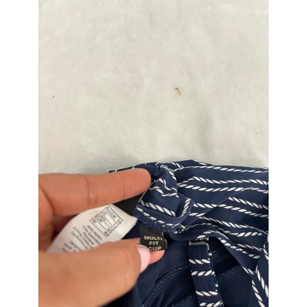 Niptuck Swim Navy Blue Nautical Rope Stripe‎ One Piece Multi Fit Cup Size 12